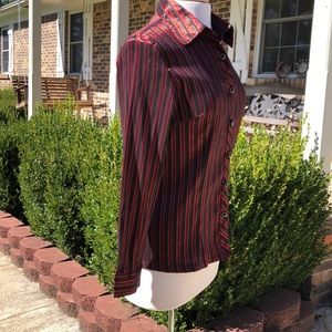 Compliments Tops - Women's Black and Red Striped Blouse Compliments Tops - Women's Black and Red Striped Blouse